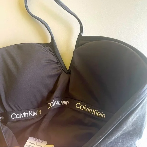 Calvin Klein NWT Floral Black and Blue Halter tie One Piece Size 6